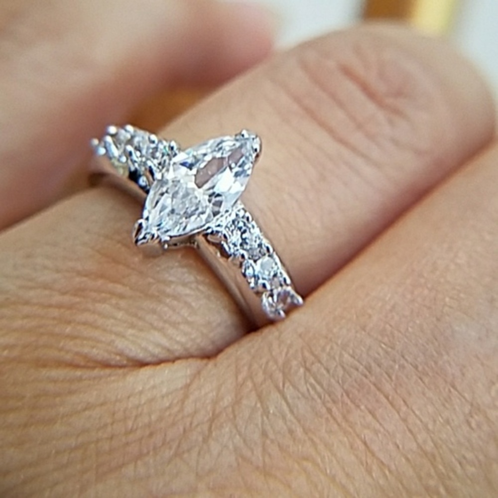 14k Gold plated 0.75 ct Marquise Engagement Ring